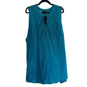 NWT Torrid Swiss Dot Crocheted Lace Hem Tank Top Blue Blouse Size 5